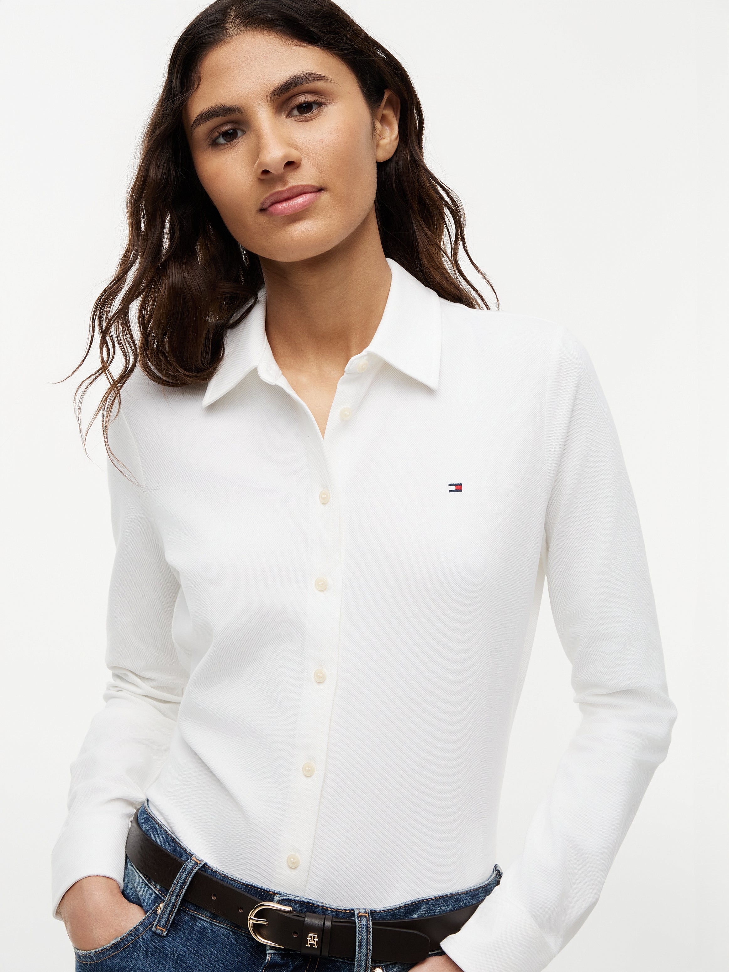 1985 Pique White Polo Button Shirt