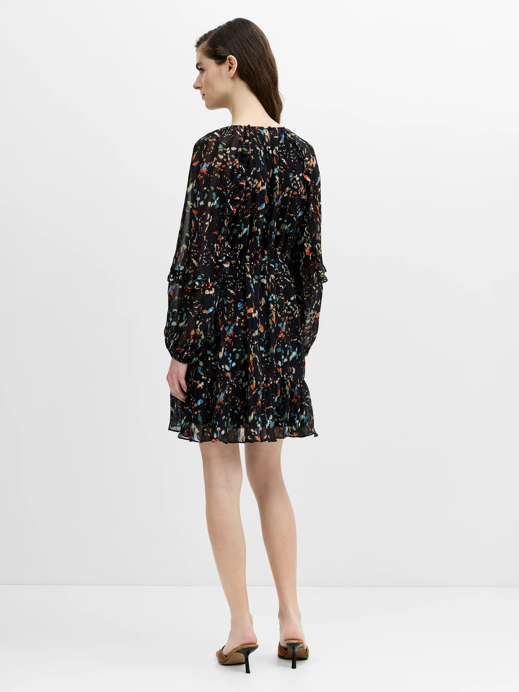 Kylie Black Abstract Printed Ruffle Mini Dress