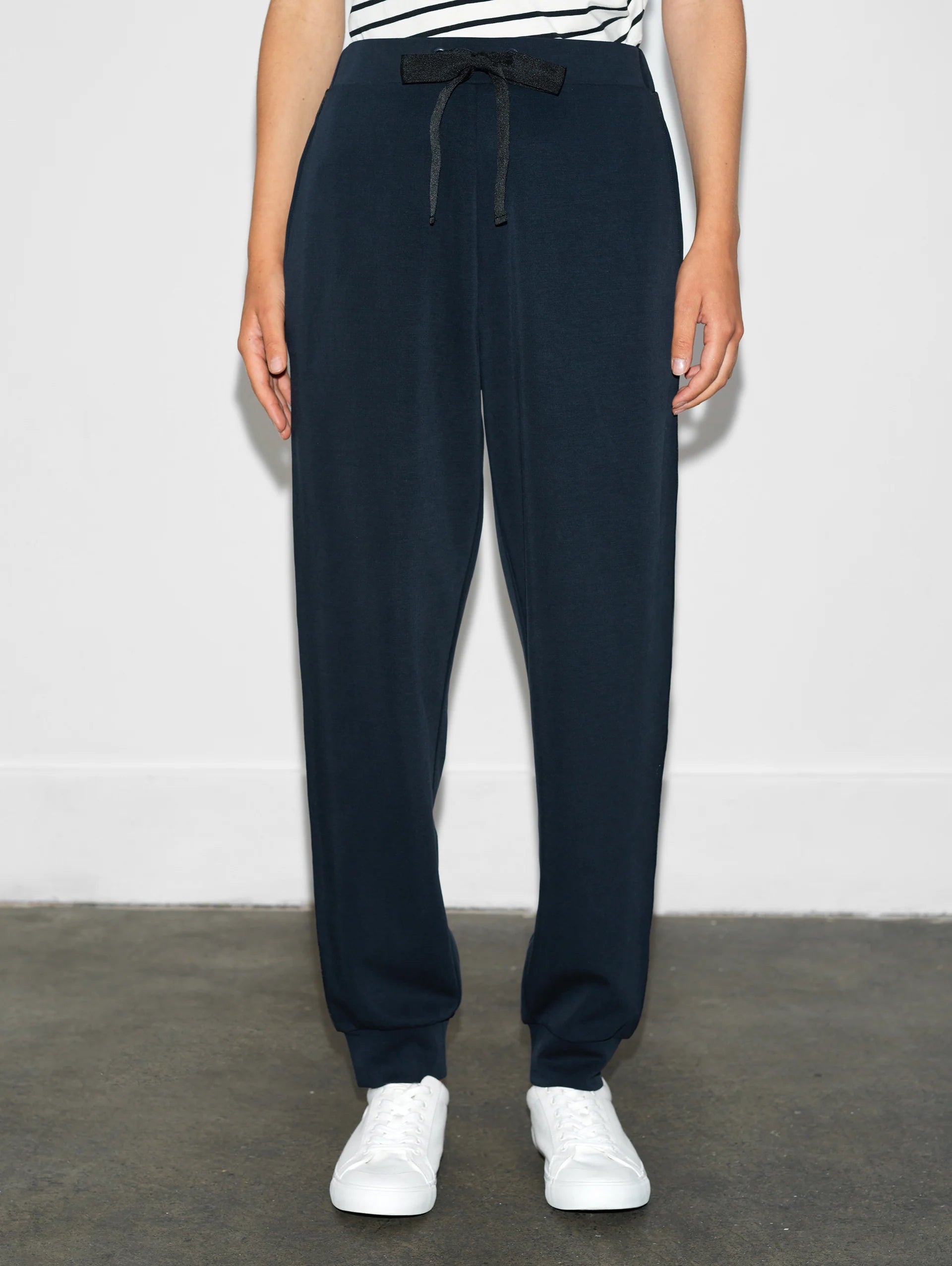 Wren Side Trim Tie Waist Navy Trousers
