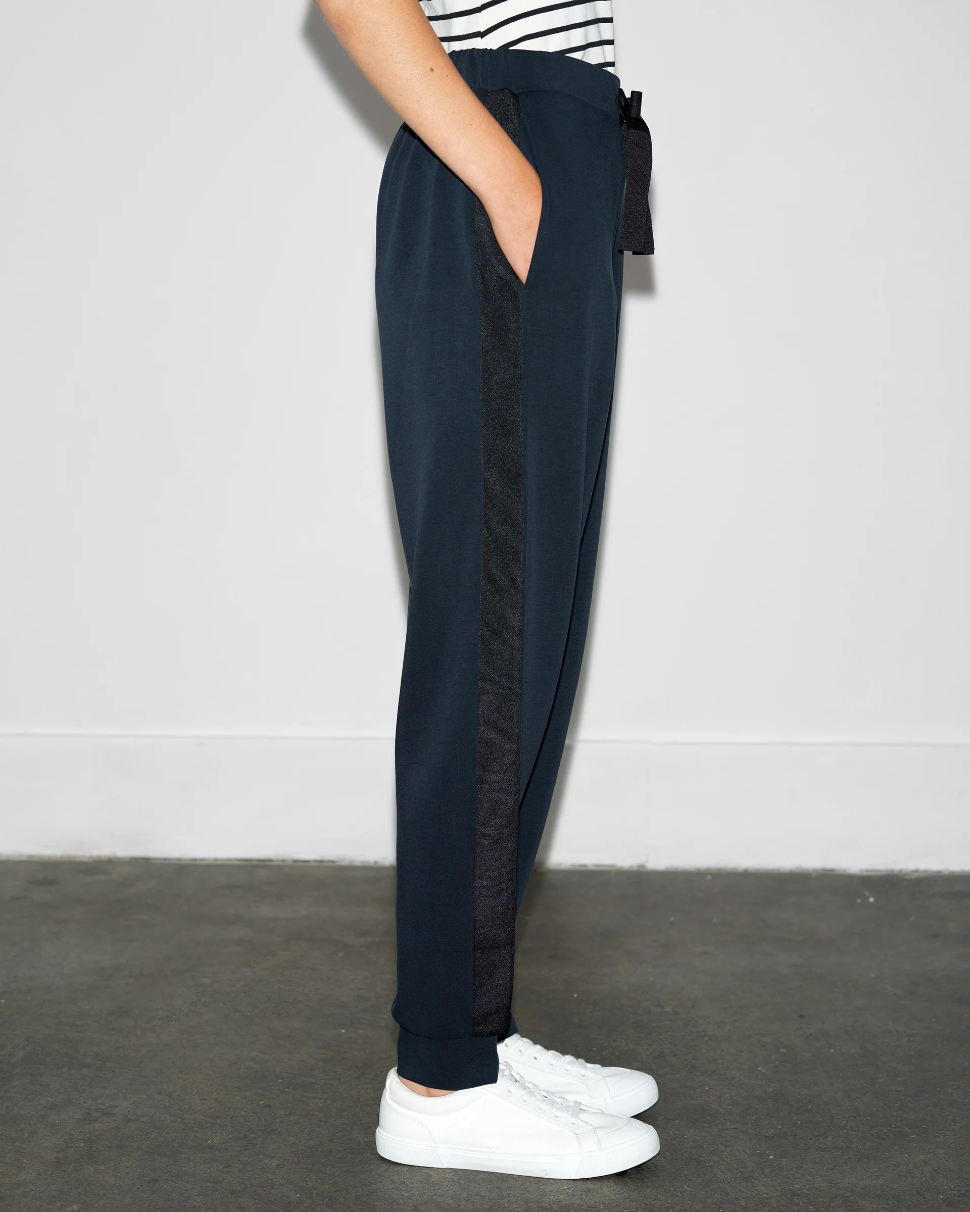 Wren Side Trim Tie Waist Navy Trousers