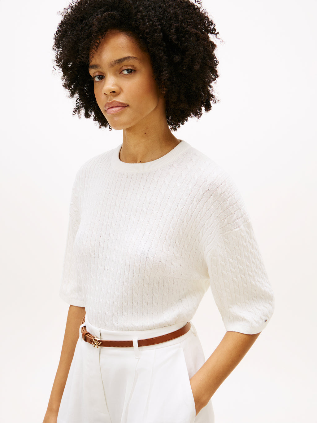 The Ivory Short Sleeve Cable Sweat