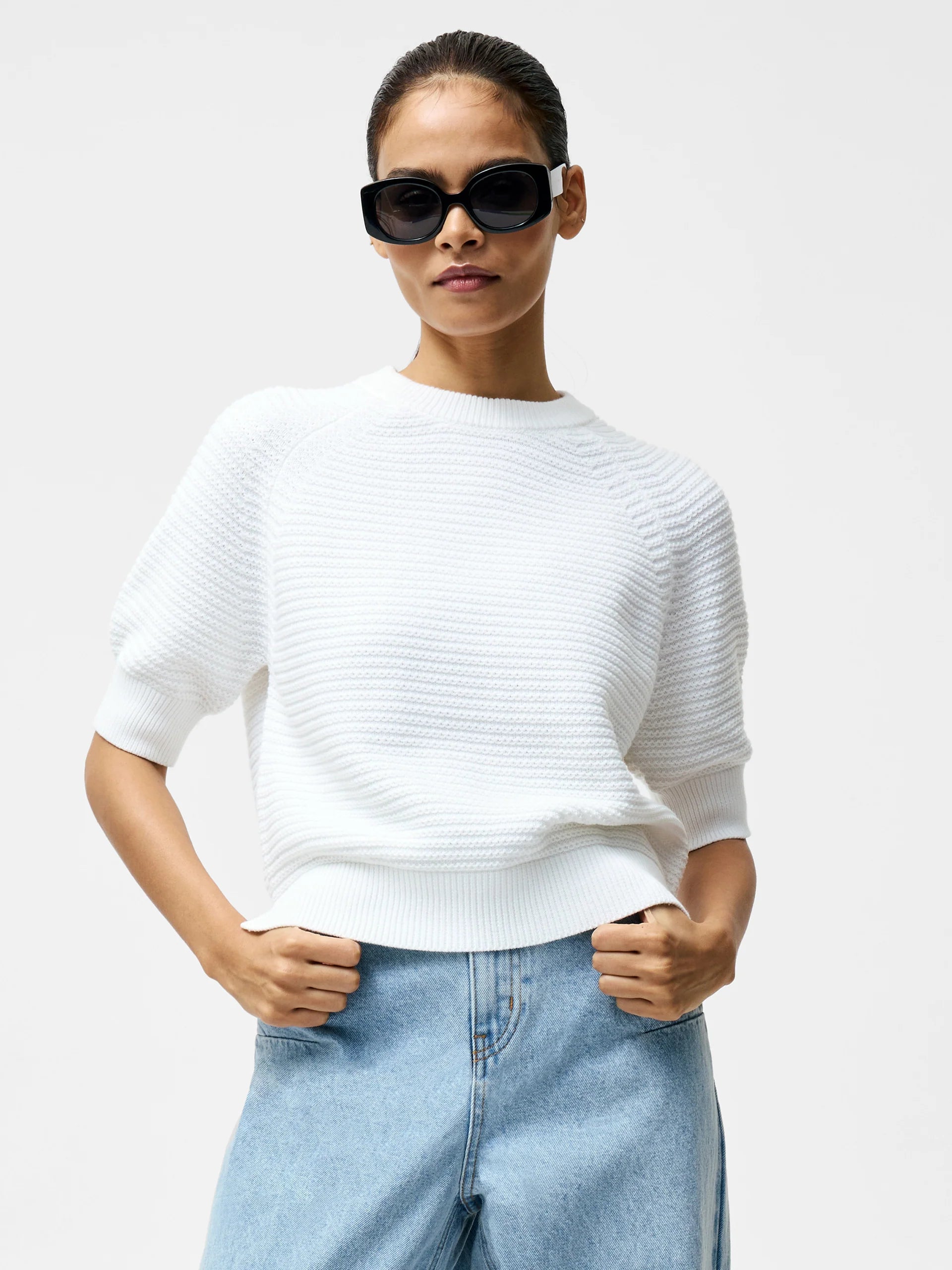 Lily Crew Neck Short Sleeve White Jumper