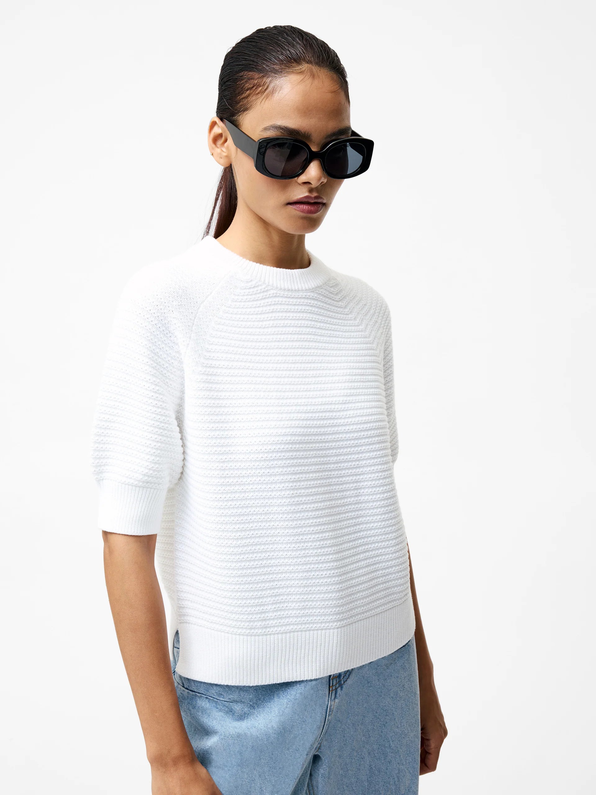 Lily Crew Neck Short Sleeve White Jumper