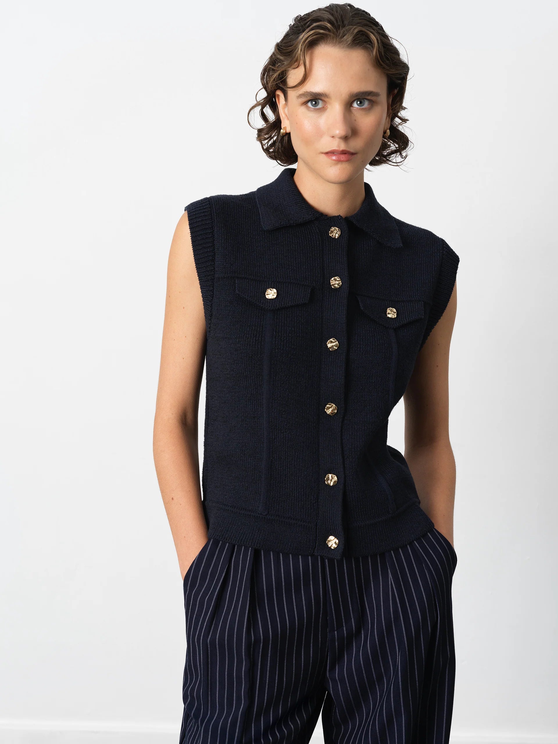 Roland Knit Gold Button Gilet