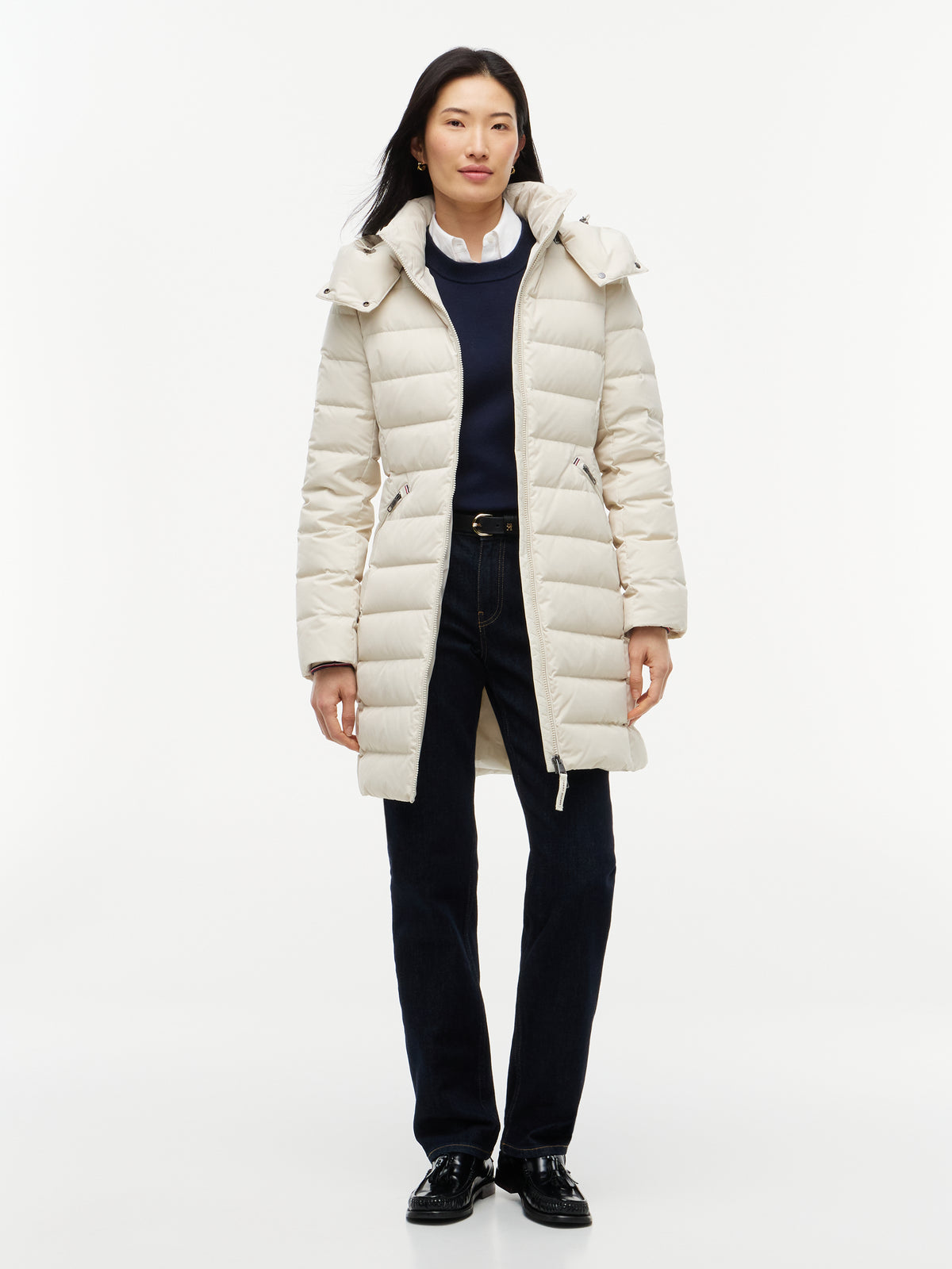 Down Branded Ecru Fitted Padded Jacket