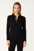 Black V-Neck Detailed Long Sleeve Jersey Top