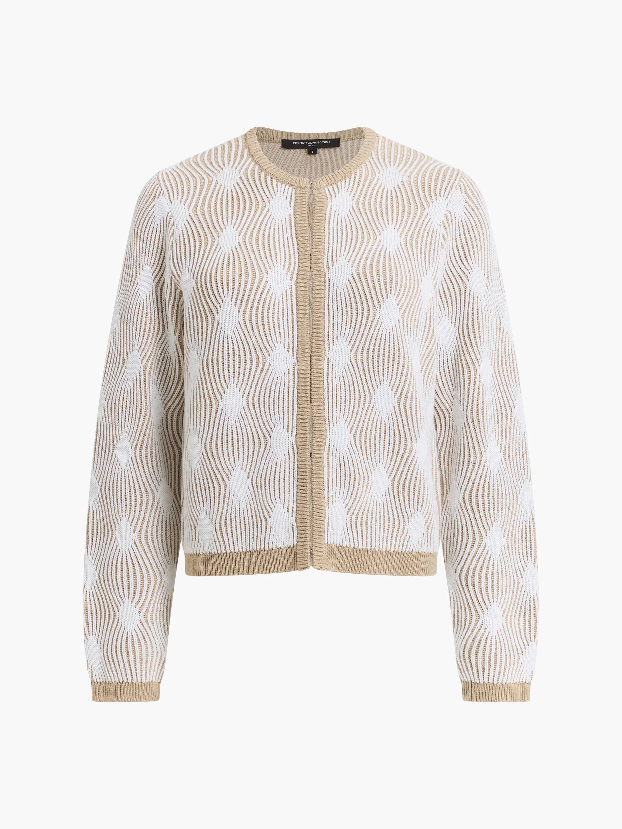 Pheby Wave Jacquard Knit Light Brown Cardigan