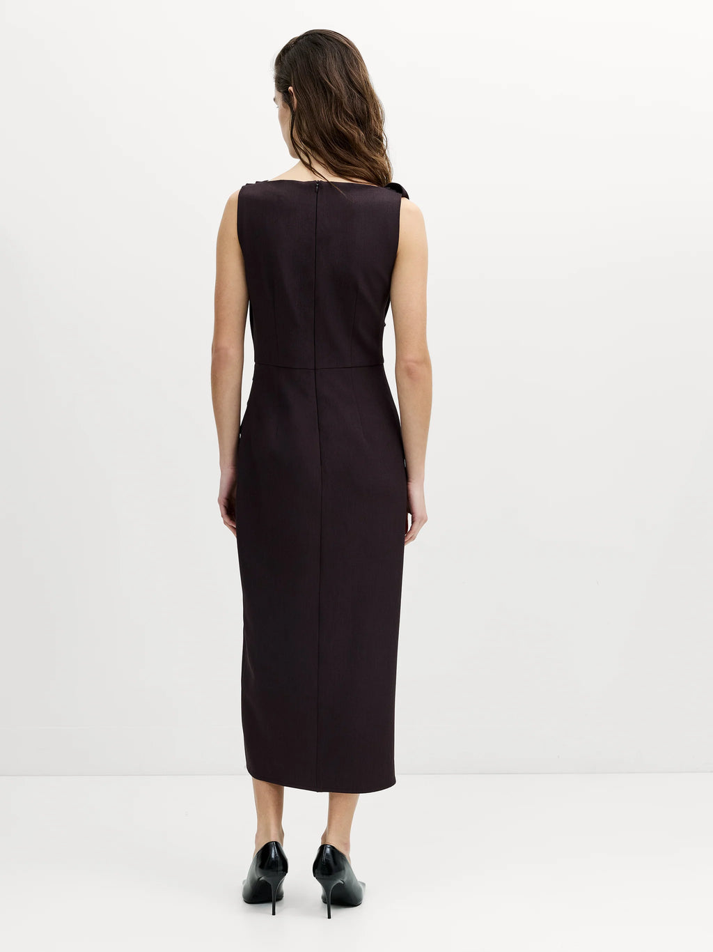 Carley Brown Sleeveless Draped Midi Dress