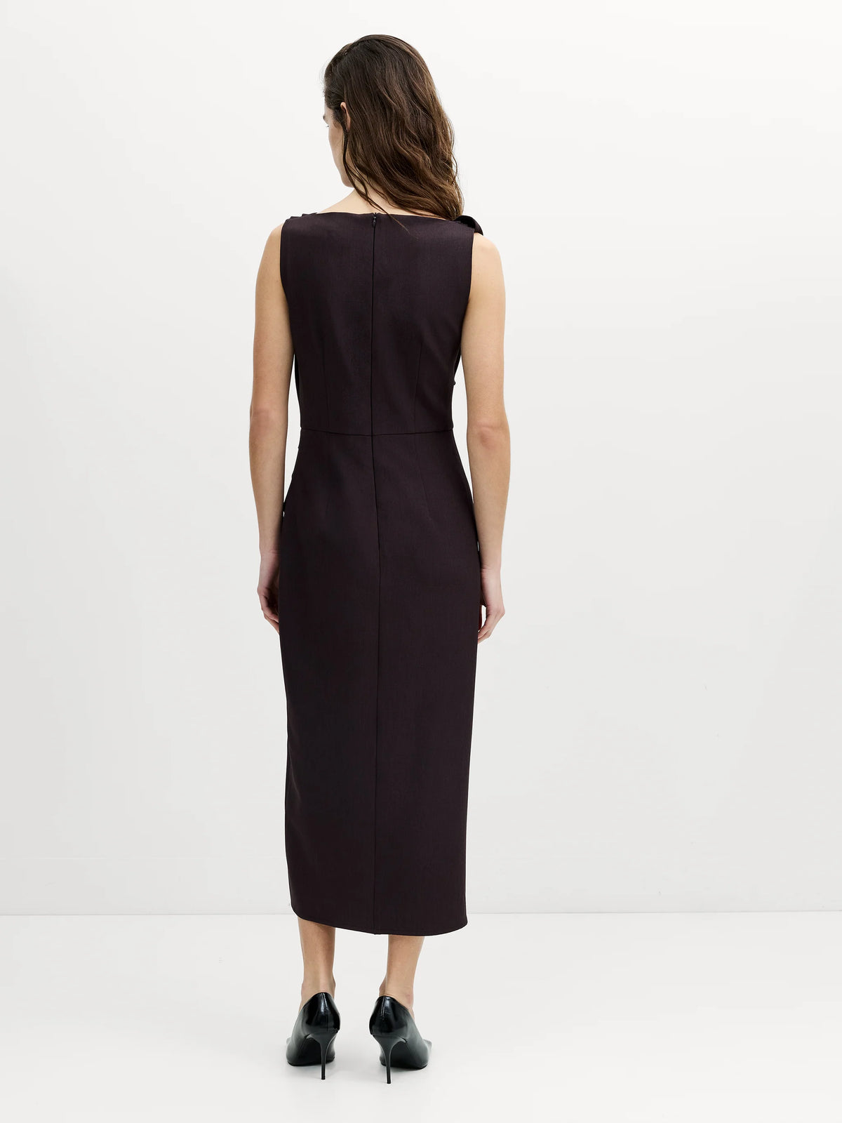 Carley Brown Sleeveless Draped Midi Dress