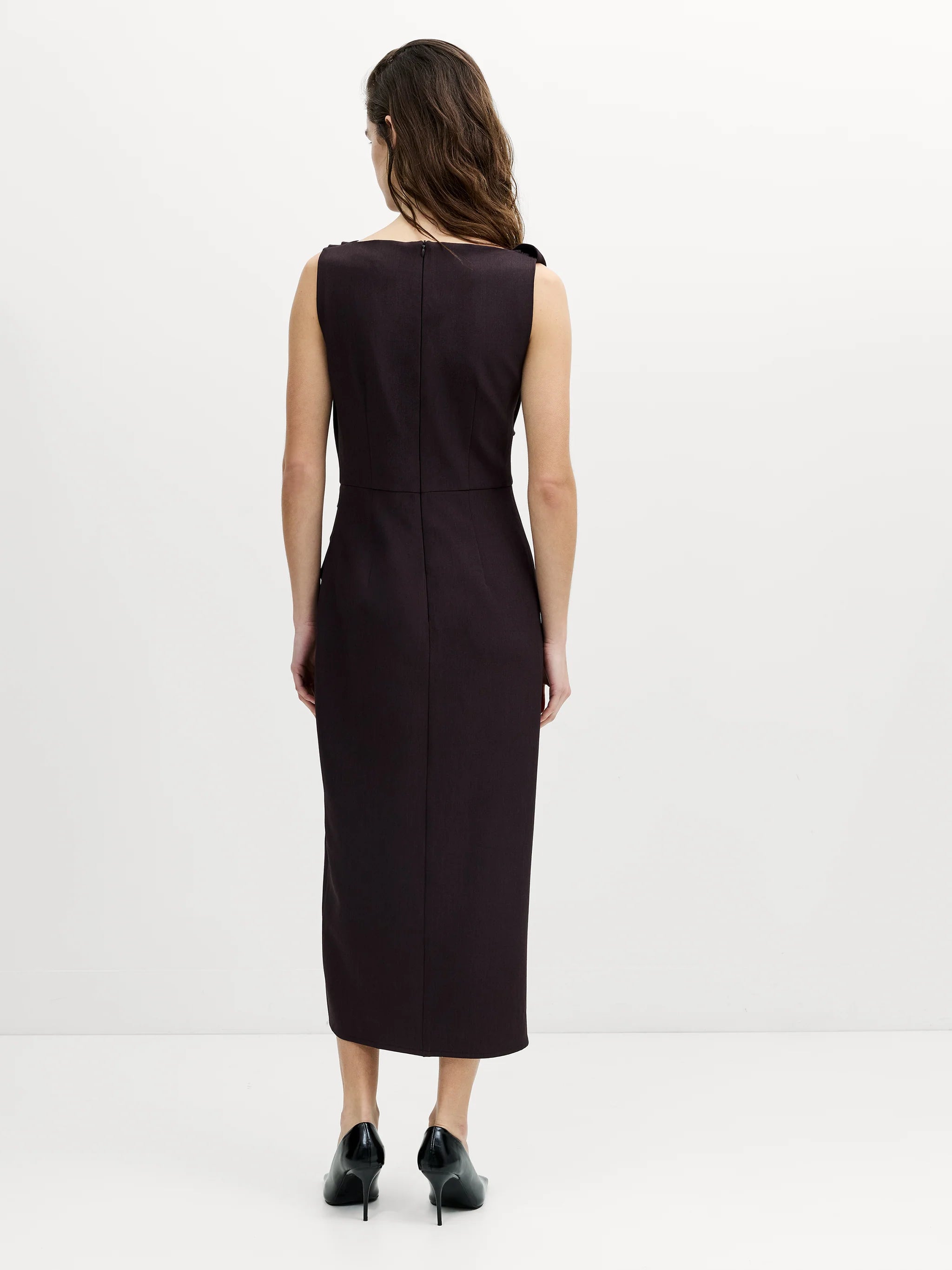 Carley Brown Sleeveless Draped Midi Dress