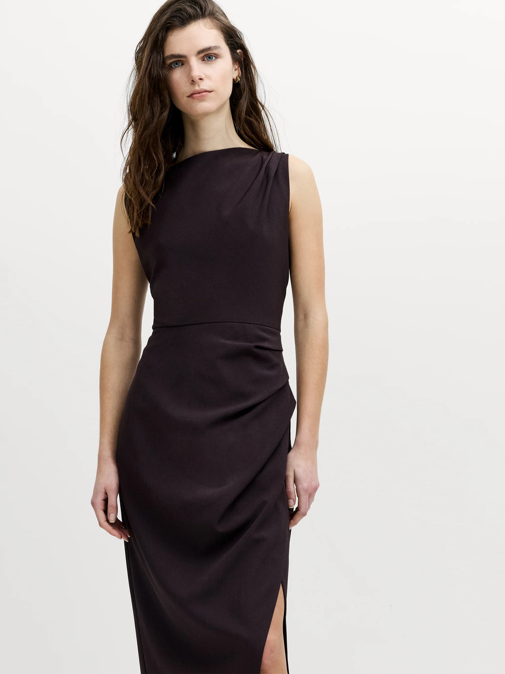 Carley Brown Sleeveless Draped Midi Dress