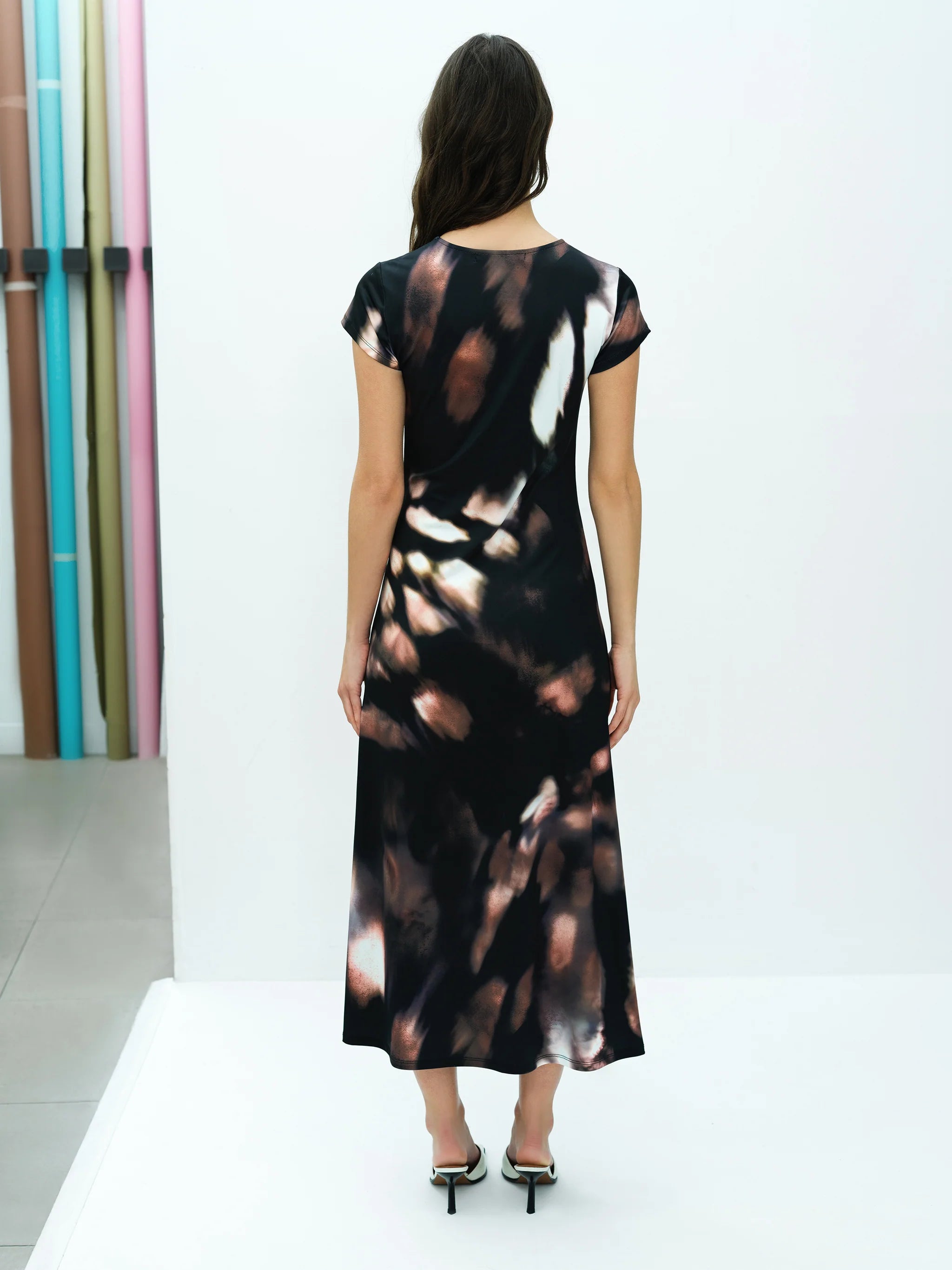 Josephine Abstract Printed Jersey Ruched Midi Dress