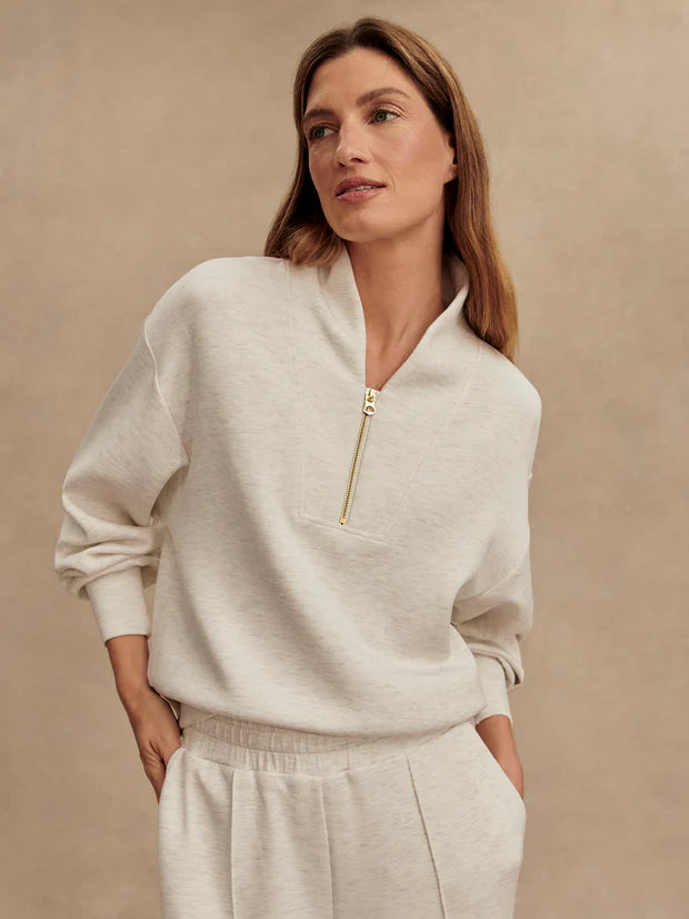 Davidson Half Zip Sweat - Ivory Marl