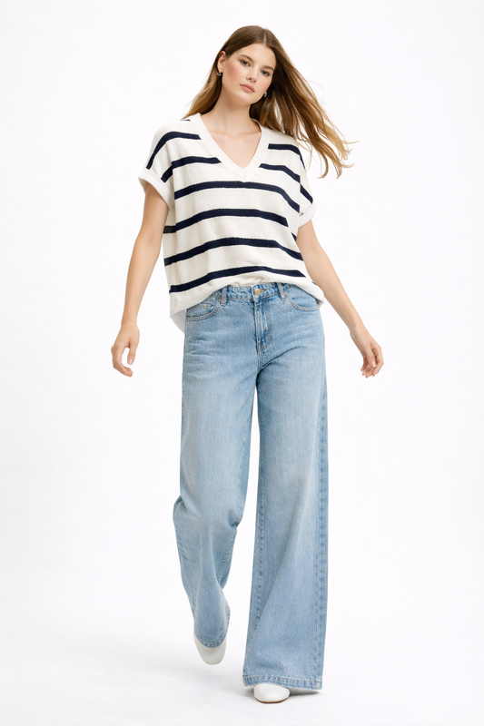 The Navy Stripe Short Sleeve Knit Sweat
