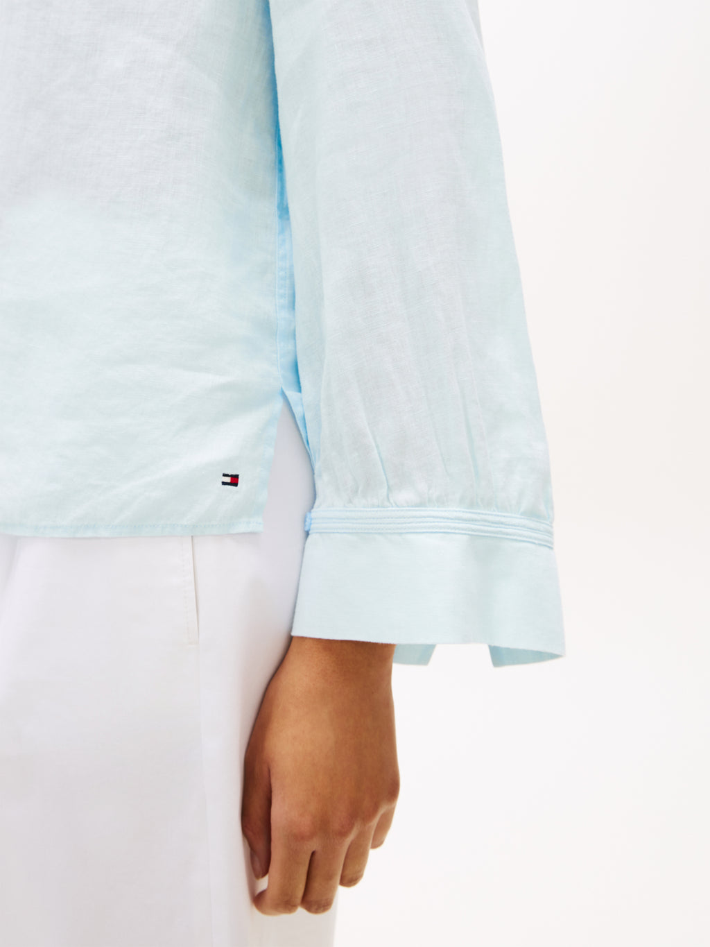 Light Blue Linen V-Neck Blouse