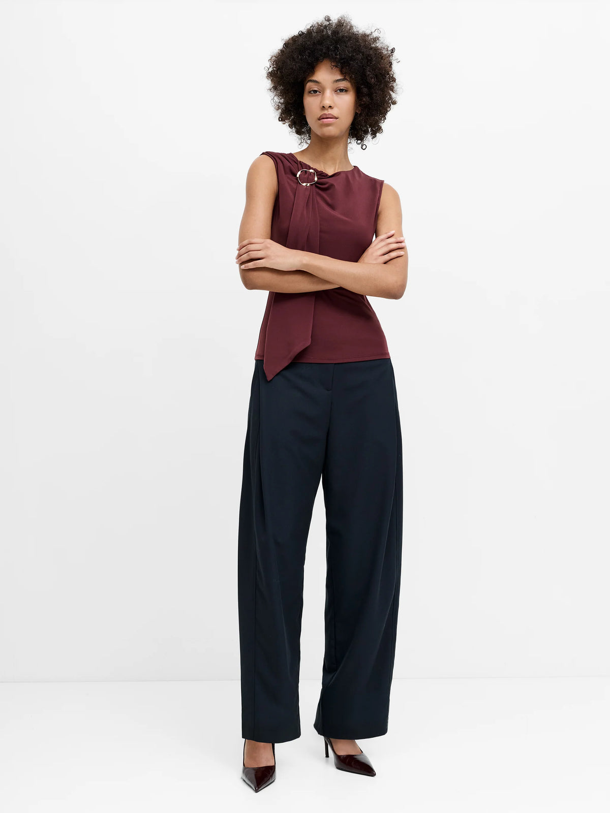 Aira Dark Grey Tailored Pleated Wide Leg Trousers