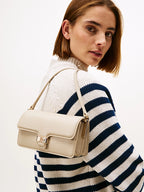 Heritage Flap Closure Cream Crossbody Bag