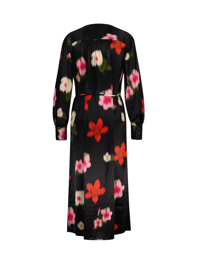 Relaxed Satin Floral Shirt Dress