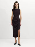 Carley Brown Sleeveless Draped Midi Dress