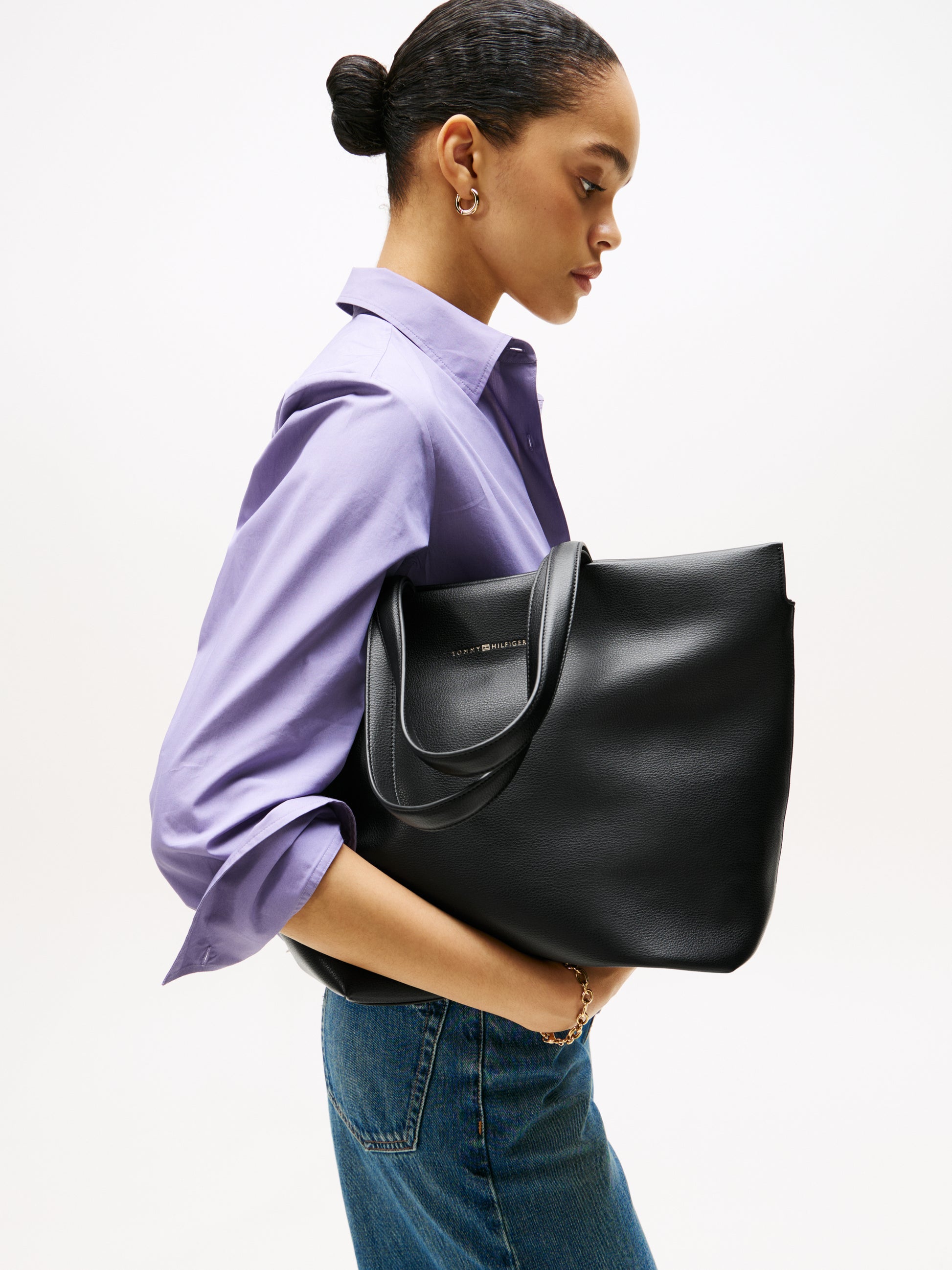 The Logo Tape Black Midi Tote Bag