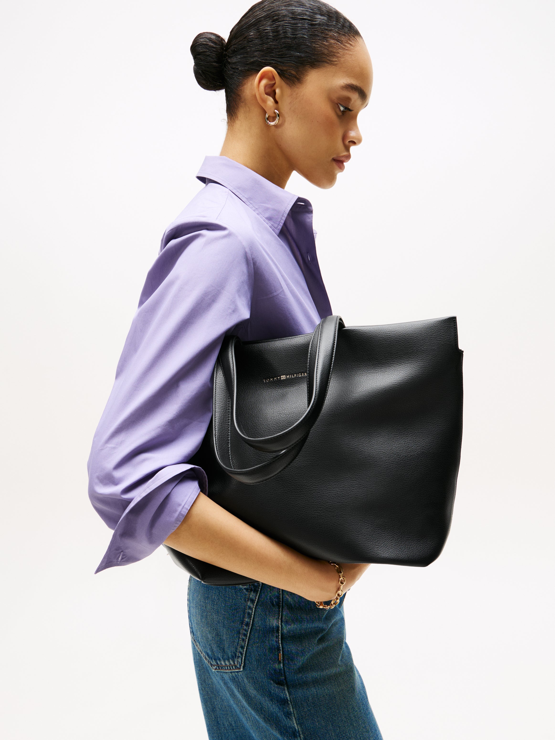 The Logo Tape Black Midi Tote Bag