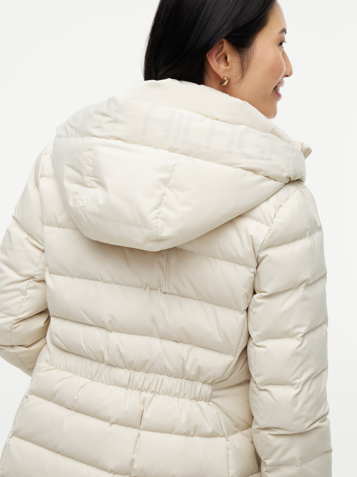Down Branded Ecru Fitted Padded Jacket