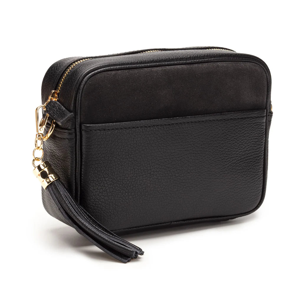 Crossbody Suede Pocket Bag - Black