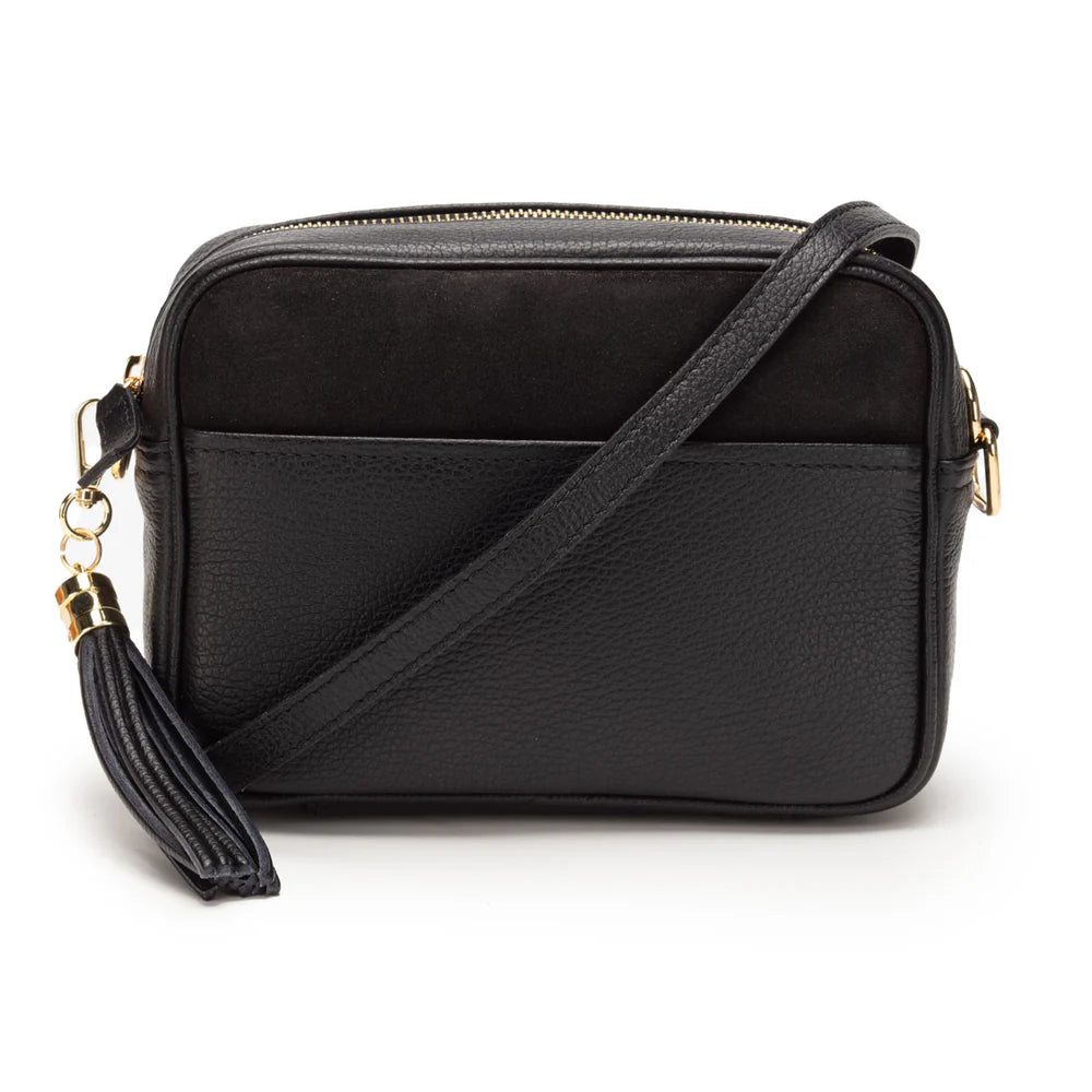 Crossbody Suede Pocket Bag - Black