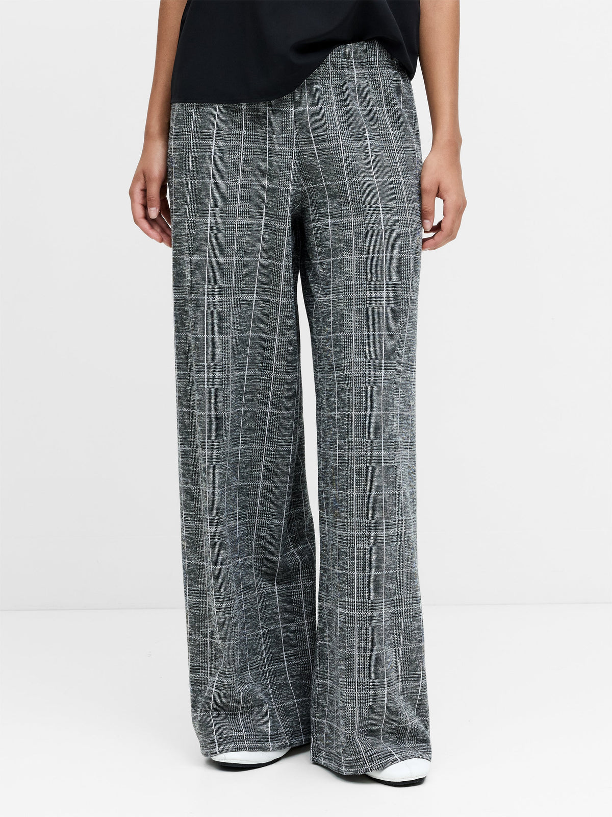 Wesley Grey Check Jersey Wide Leg Trousers