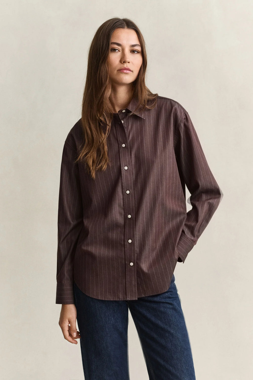 Coffee Stripe Relaxed Poplin Shirt
