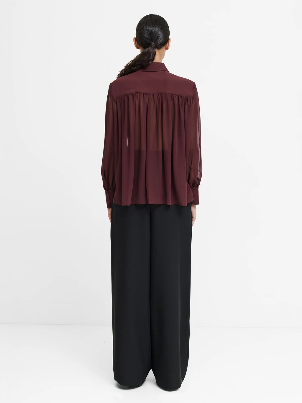 Arezzo Burgundy Sheer Wide Shoulder Shirt