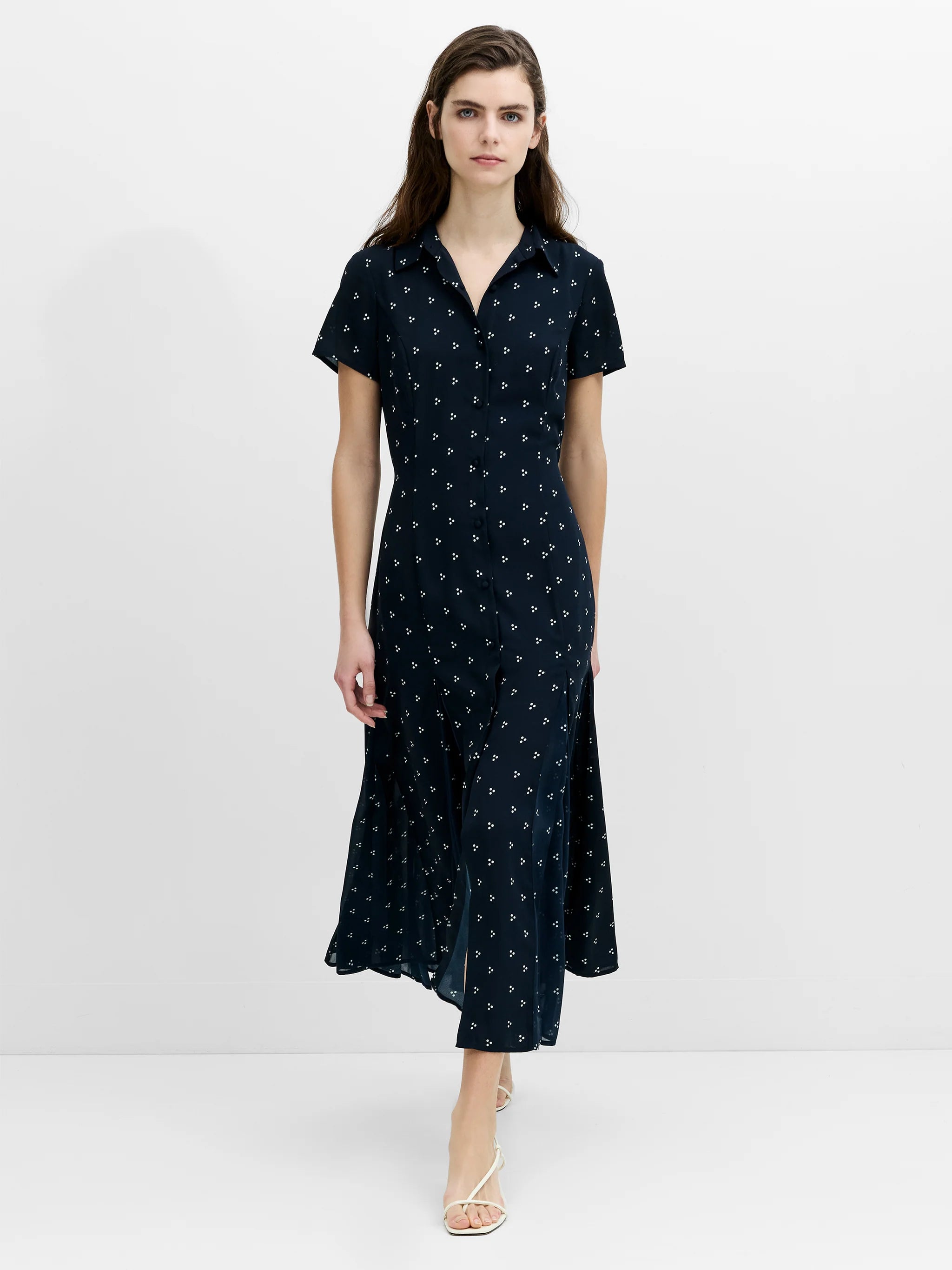 Mila Geo Printed Dark Blue Midi Shirt Dress