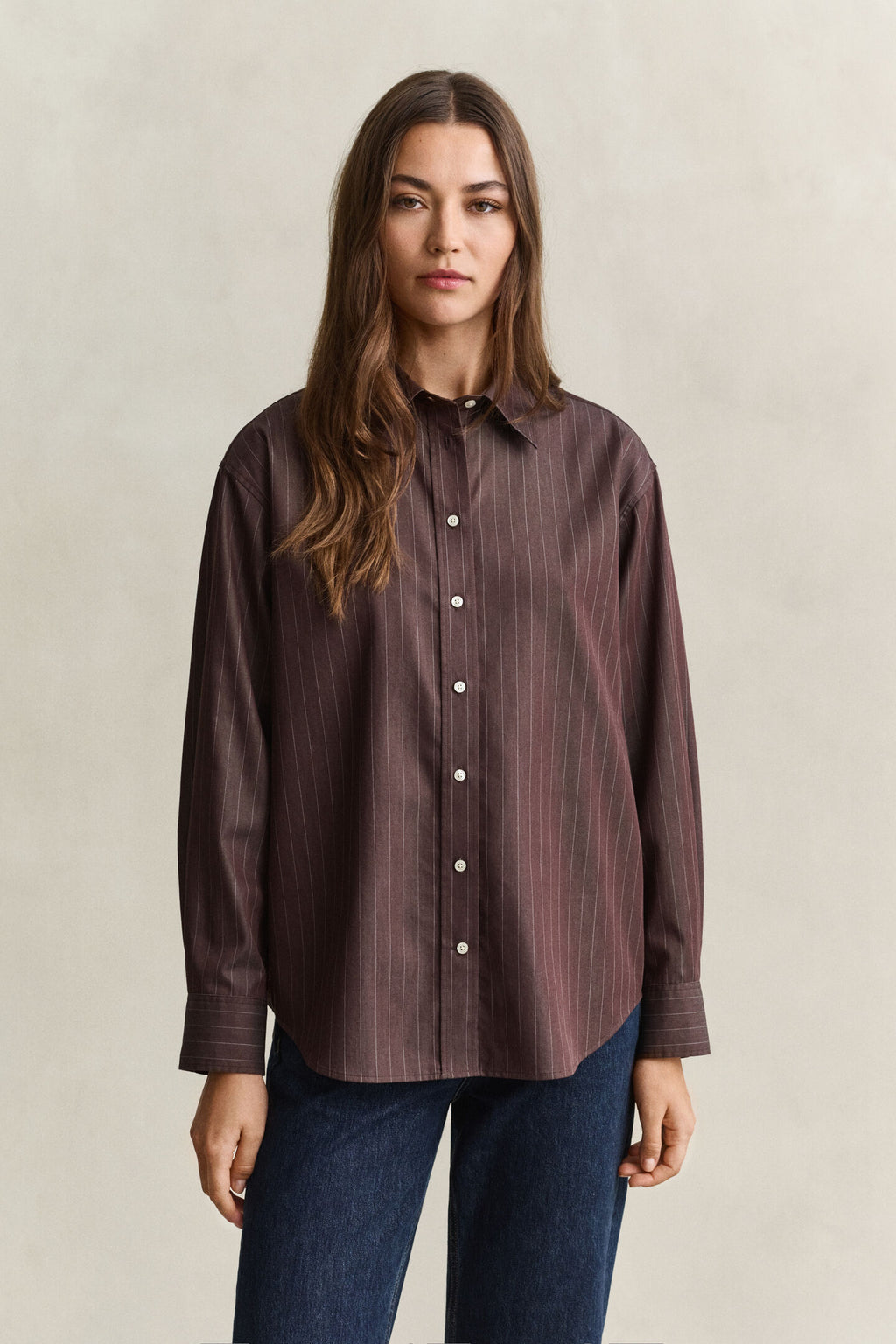 Coffee Stripe Relaxed Poplin Shirt