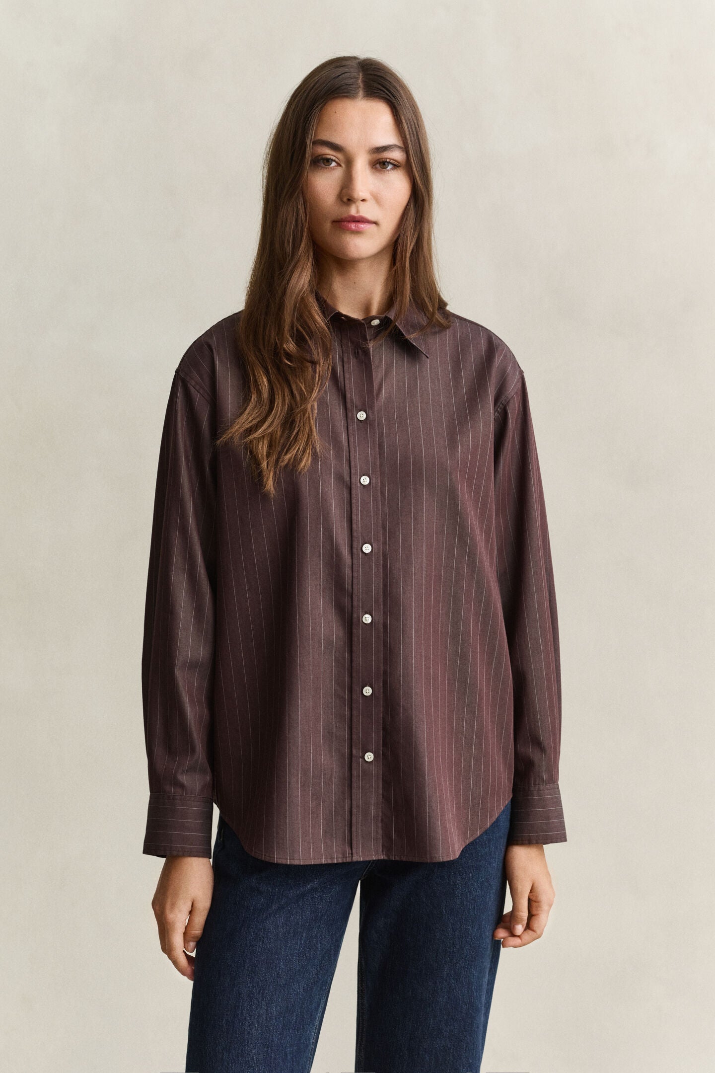Coffee Stripe Relaxed Poplin Shirt