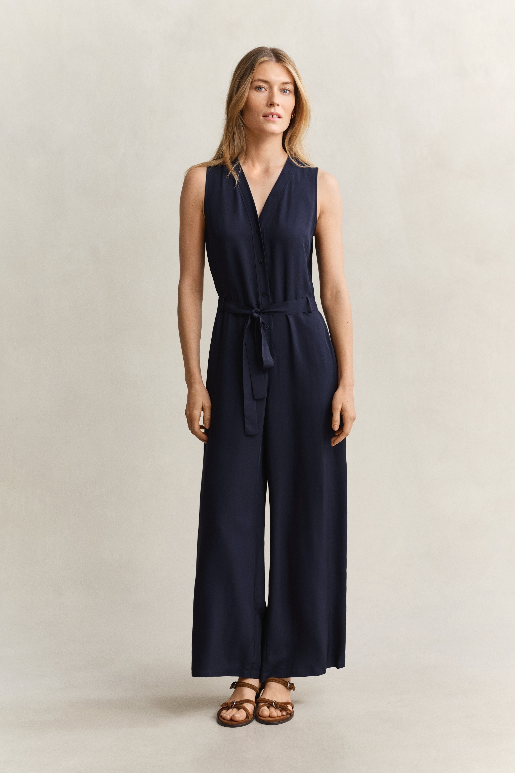 The Fluid Twill Belted Jumpsuit