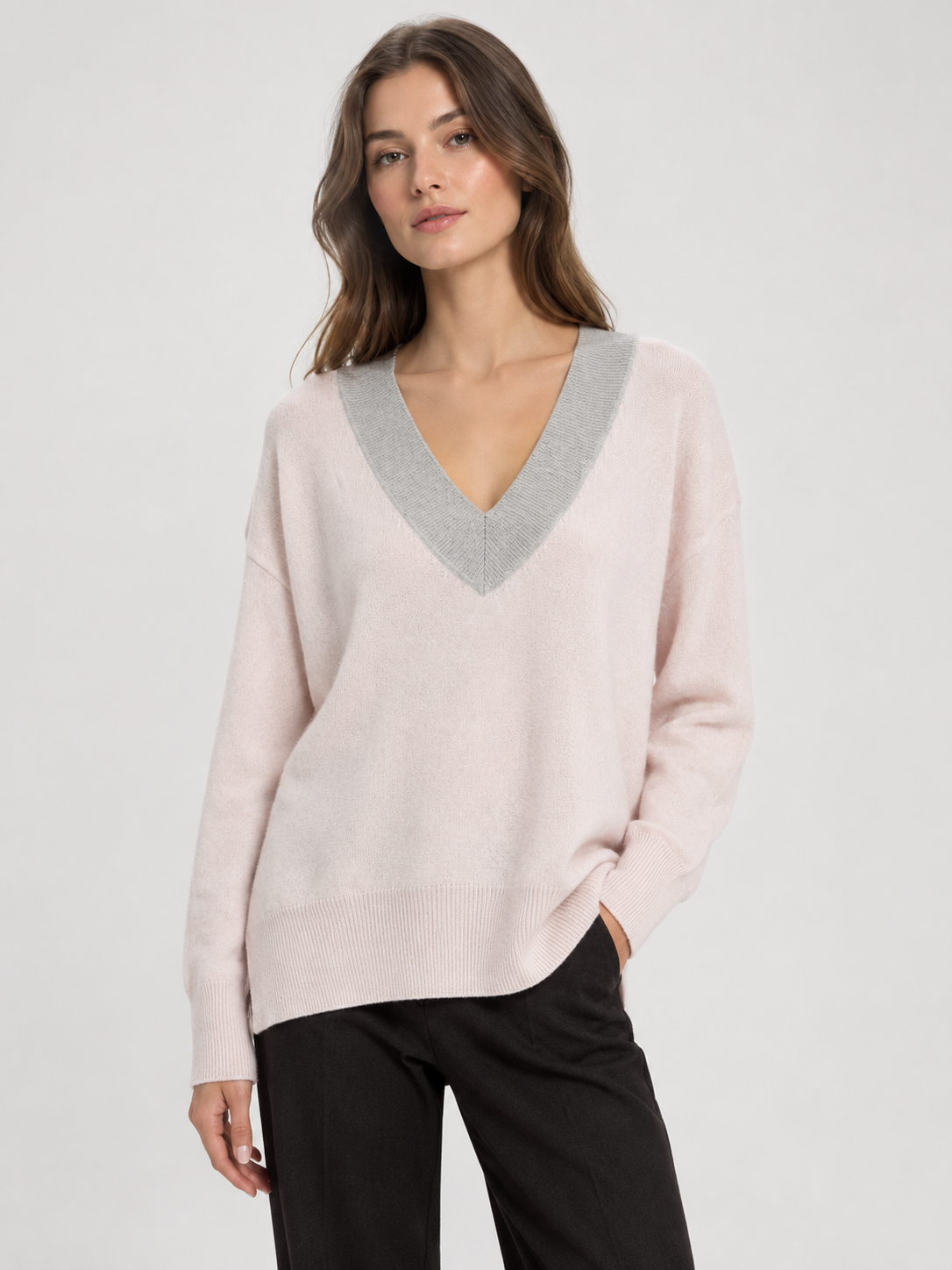 Puro Baby Pink Sparkle V-Neck Knit
