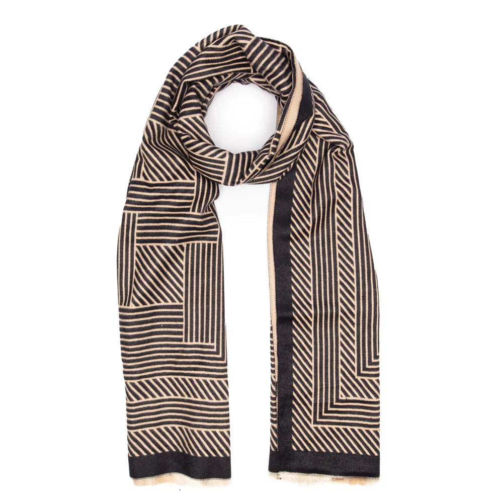 Winter Scarf - Black & Sand Geometric