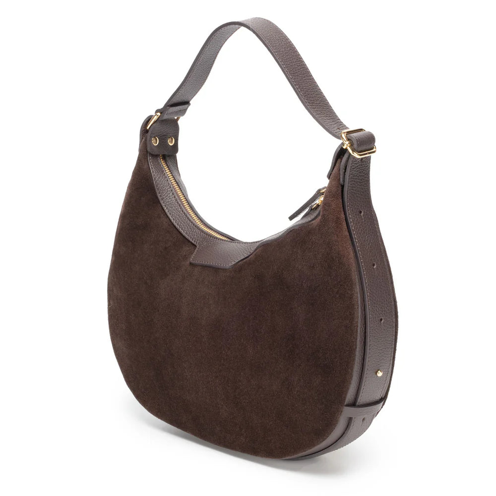 Suede Crescent Chocolate Shoulder Bag
