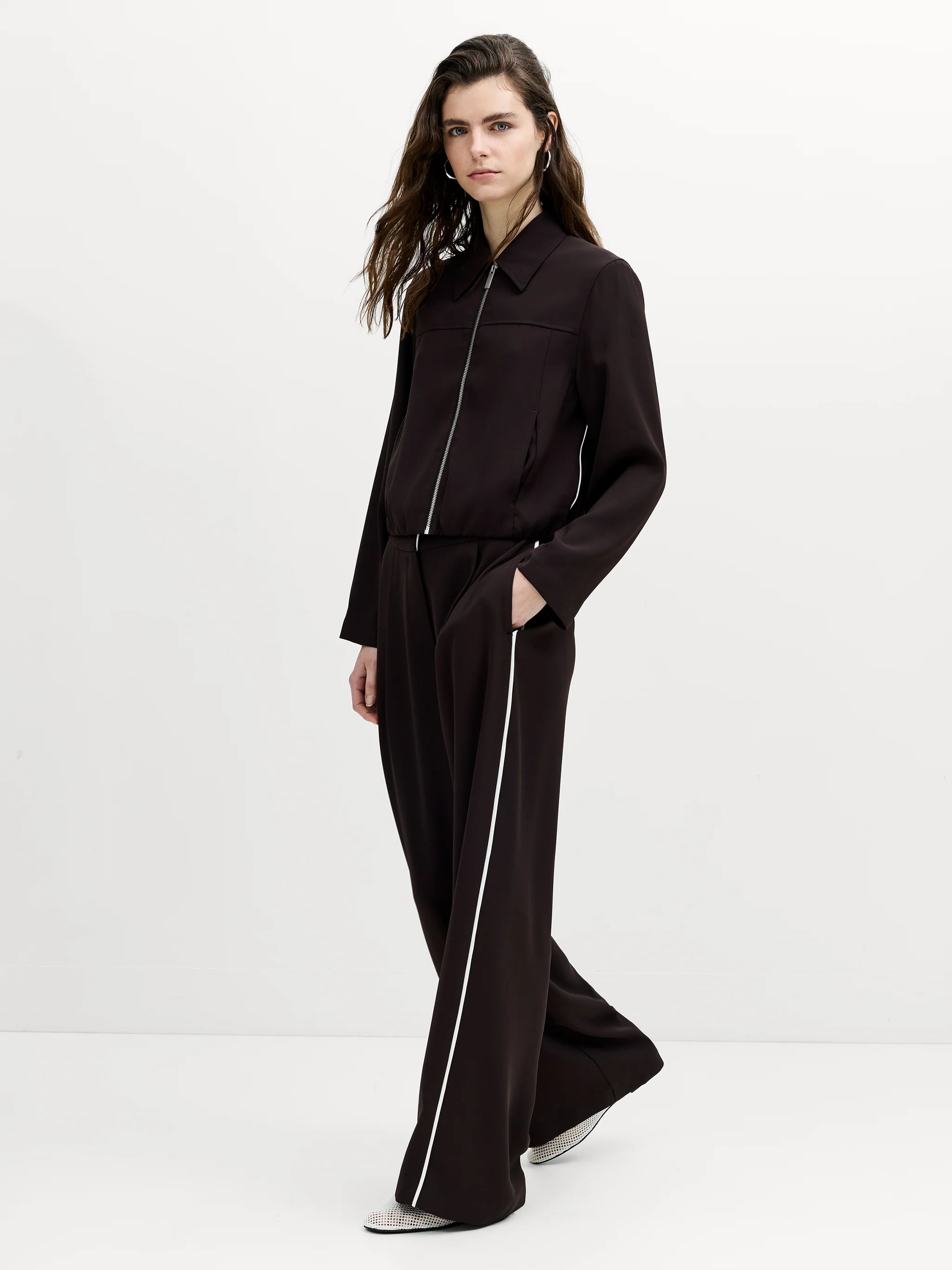 Vinnie Tailored Brown Zip Through Blouson Jacket