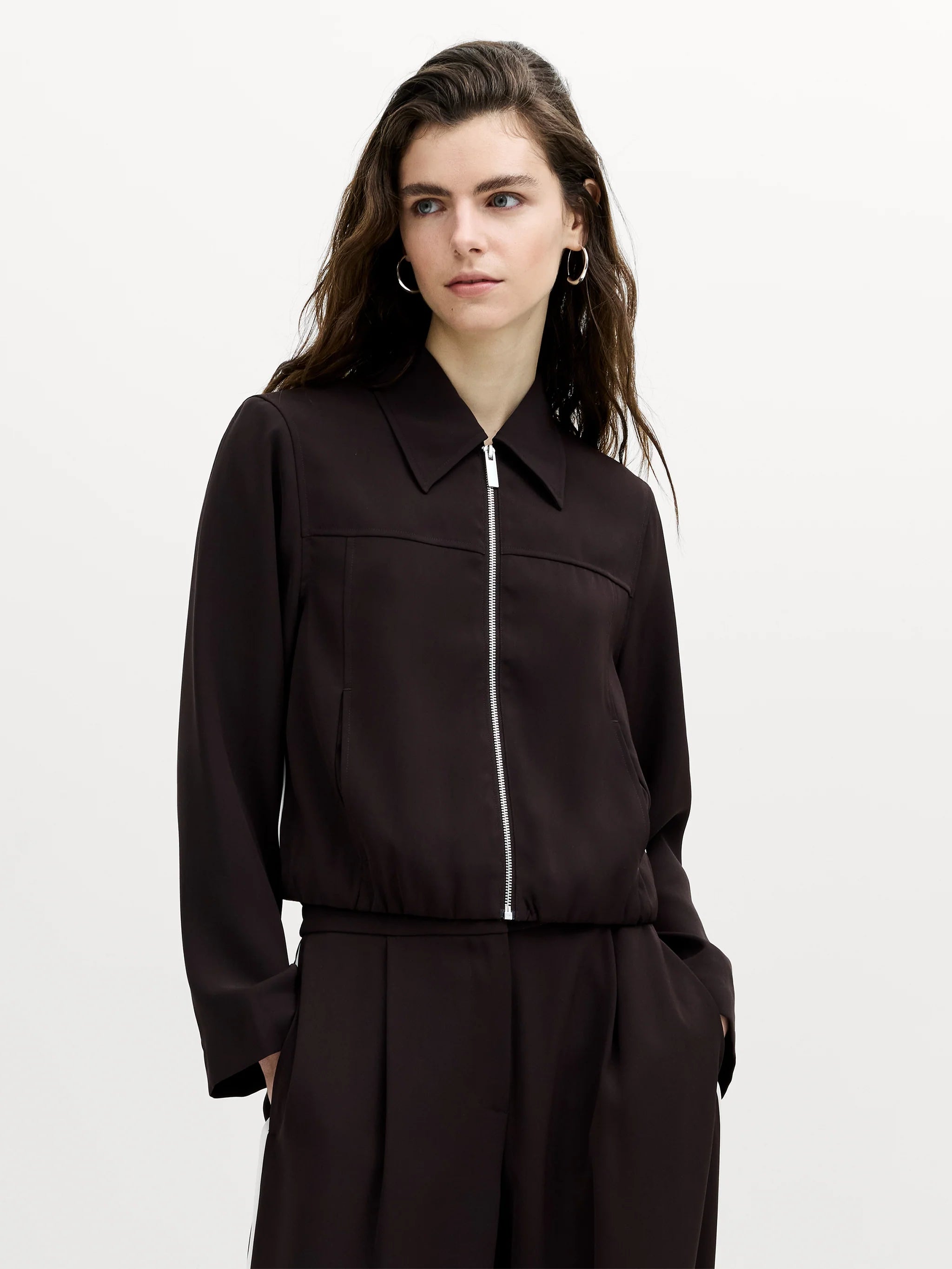 Vinnie Tailored Brown Zip Through Blouson Jacket