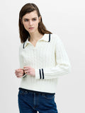 Klara White Cable Knit Polo Jumper