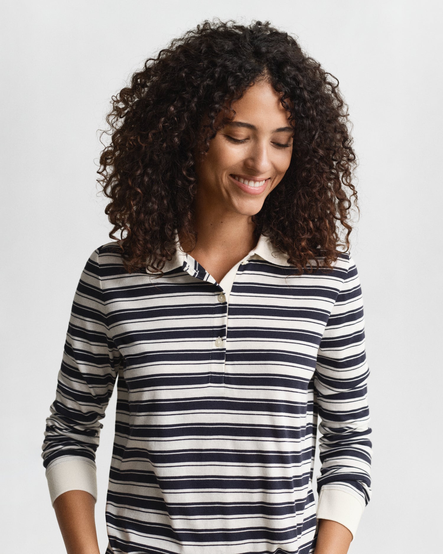 The Striped Long Sleeve Polo Top