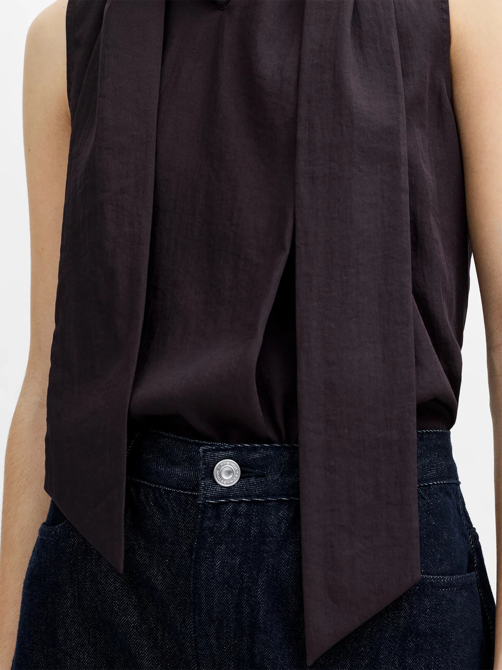 Leela Brown Scarf Neck Sleeveless Top