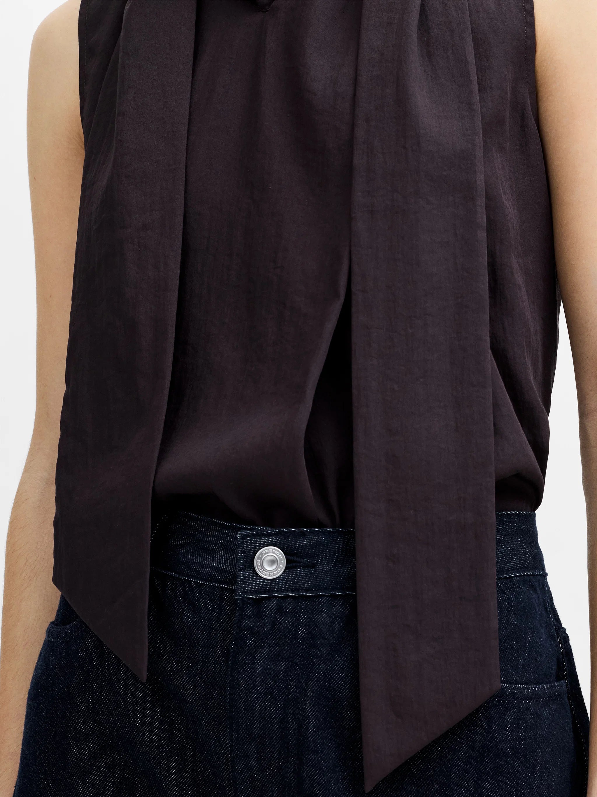 Leela Brown Scarf Neck Sleeveless Top
