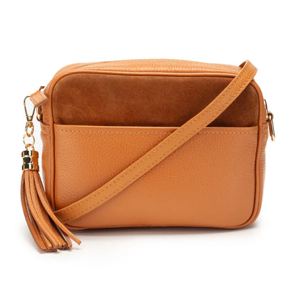 Crossbody Suede Pocket Bag - Tan