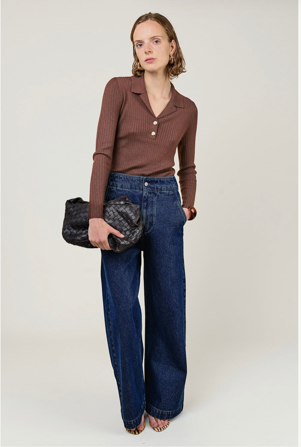 Yara Open Neck Chocolate Knit Top