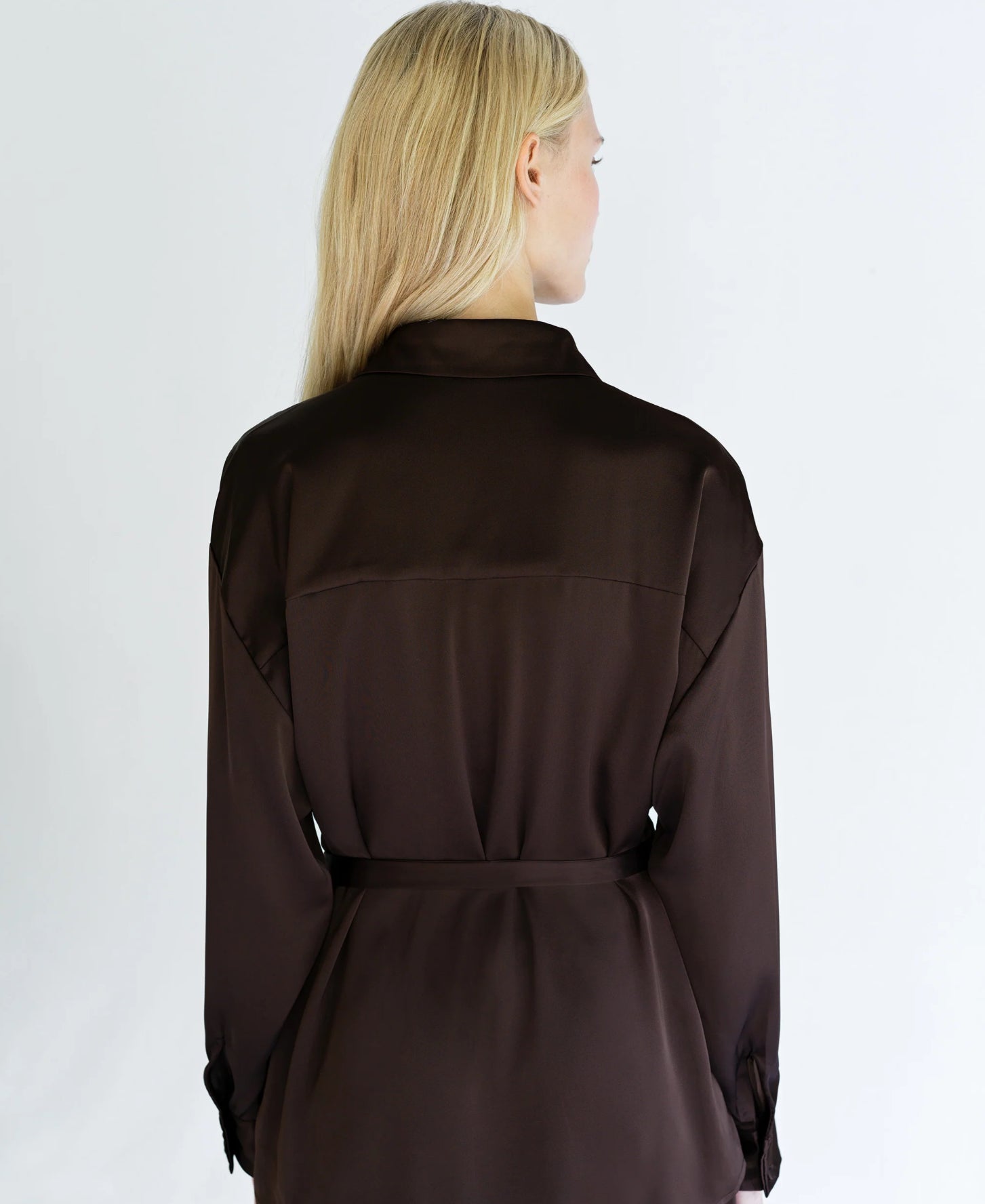 Bernadetta Chocolate Satin Tie Belt Shirt