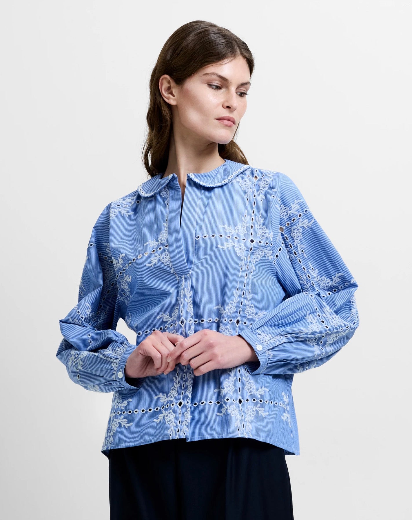 Grayson Peter Pan Collar Embroidered Top