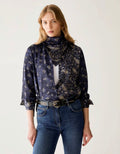 The Navy Brocente Pattern Blouse