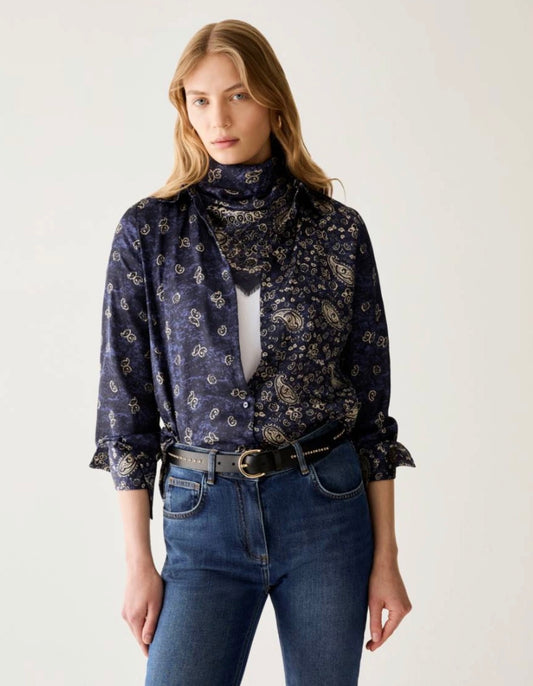 The Navy Brocente Pattern Blouse